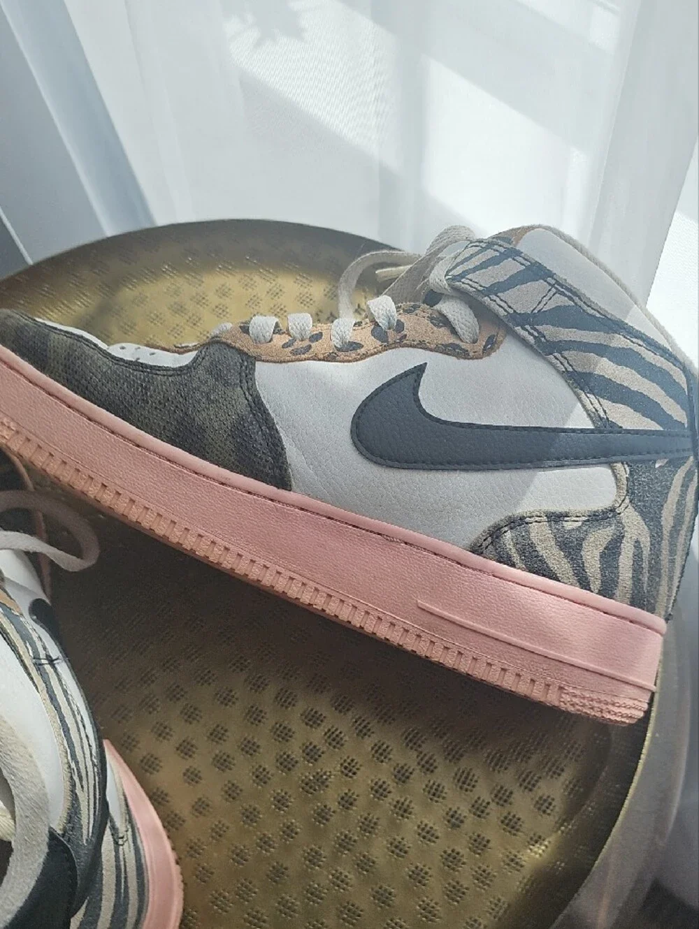 Nike Air Force 1 Mid Safari Animal Mix Leopard Zebra Pink Sole Sneaker Y6.5, W8